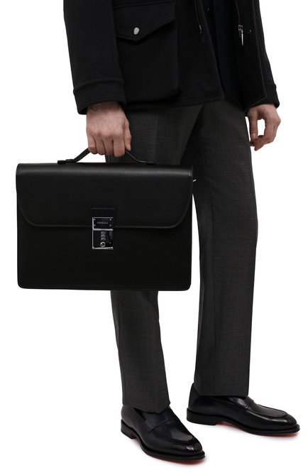 Мужской кожаный портфель stuoia CANALI черного цвета, арт. P325340/NA00053 | Фото 2 (Материал: Натуральная кожа; Ремень/цепочка: На ремешке; Статус проверки: Проверена категория; Размер: large)