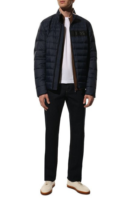 Мужская утепленная куртка BOSS синего цвета, арт. 50464308 | Фото 2 (Кросс-КТ: Куртка; Длина (верхняя одежда): К ороткие; Мужское Кросс-КТ: утепленные куртки; Рукава: Длинные; Стили: Кэжуэл; Материал подклада: Синтетический материал)