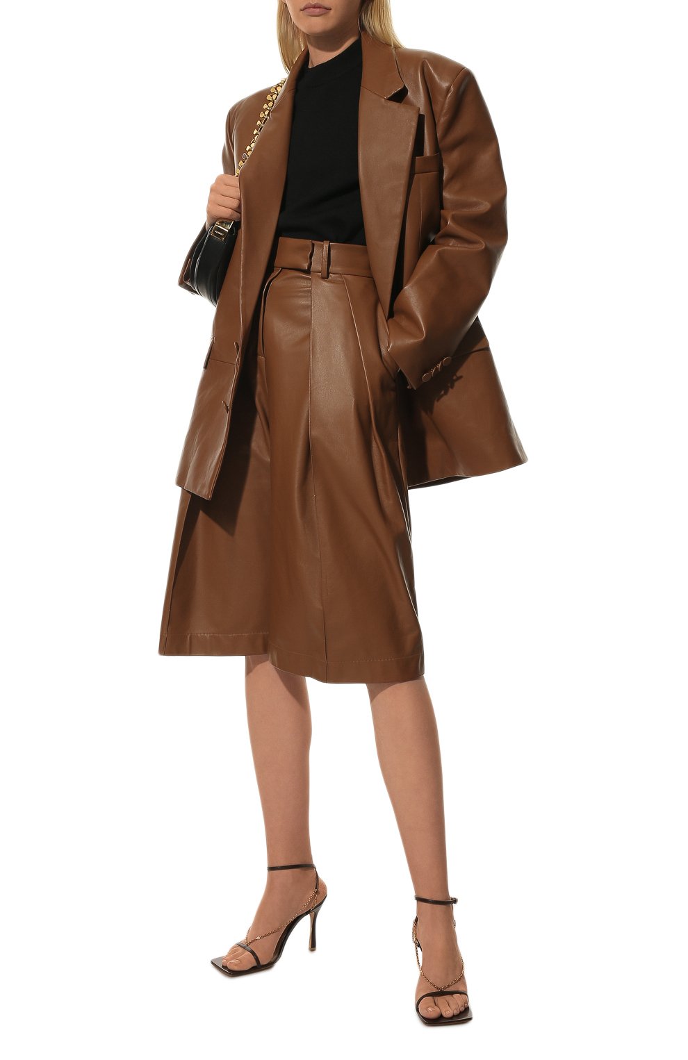 Женские кожаные шорты GIUSEPPE DI MORABITO коричневого цвета, арт. FW22059PA-174 | Фото 2 (Женское Кросс-КТ: Шорты-одежда; Стили: Гламурный; Региональные ограничения белый список (Axapta Mercury): Не проставлено; Материал сплава: Проставлено; Длина Ж (юбки, платья, шорты): Миди; Материал внешний: Натуральная кожа; Драгоценные камни: Проставлено)