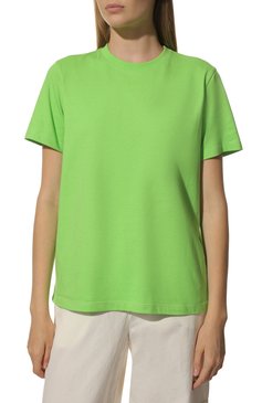 Женская хлопковая футболка MSGM салатового цвета, арт. 3341MDM185 227798 | Фото 3 (Принт: Без принта; Рукава: Короткие; Длина (для топов): Стандартные; Материал внешний: Хлопок; Стили: Спорт-шик; Женское Кросс-КТ: Футболка-одежда)