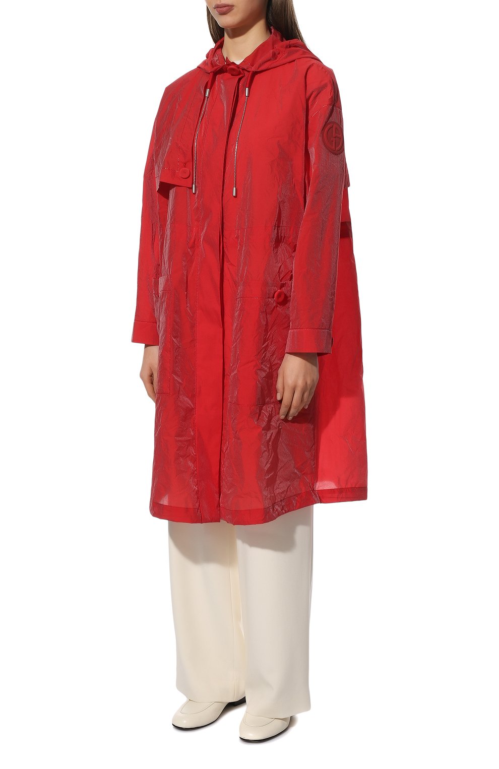 Женский плащ GIORGIO ARMANI красного цвета, арт. 2SH0L08H/T0354 | Фото 3 (Рукава: Длинные; Длина (верхняя одежда): До колена; Региональные ограничения белый список (Axapta Mercury): Не проставлено; Материал внешний: Синтетический материал; Материал сплава: Проставлено; Нос: Не проставлено; Стили: Спорт-шик; Драгоценные камни: Проставлено; Кросс-КТ: дождевики)