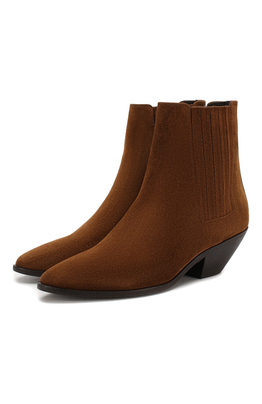 Женские замшевые казаки west SAINT LAURENT коричневого цвета, арт. 549214/BT300 | Фото 1 (Женское Кросс-КТ: Казаки-ботинки; Каблук высота: Низкий; Материал внутренний: Натуральная кожа; Материал утеплителя: Без утеплителя; Подошва: Плоская; Материал внешний: Замша; Статус проверки: Проверена категория)