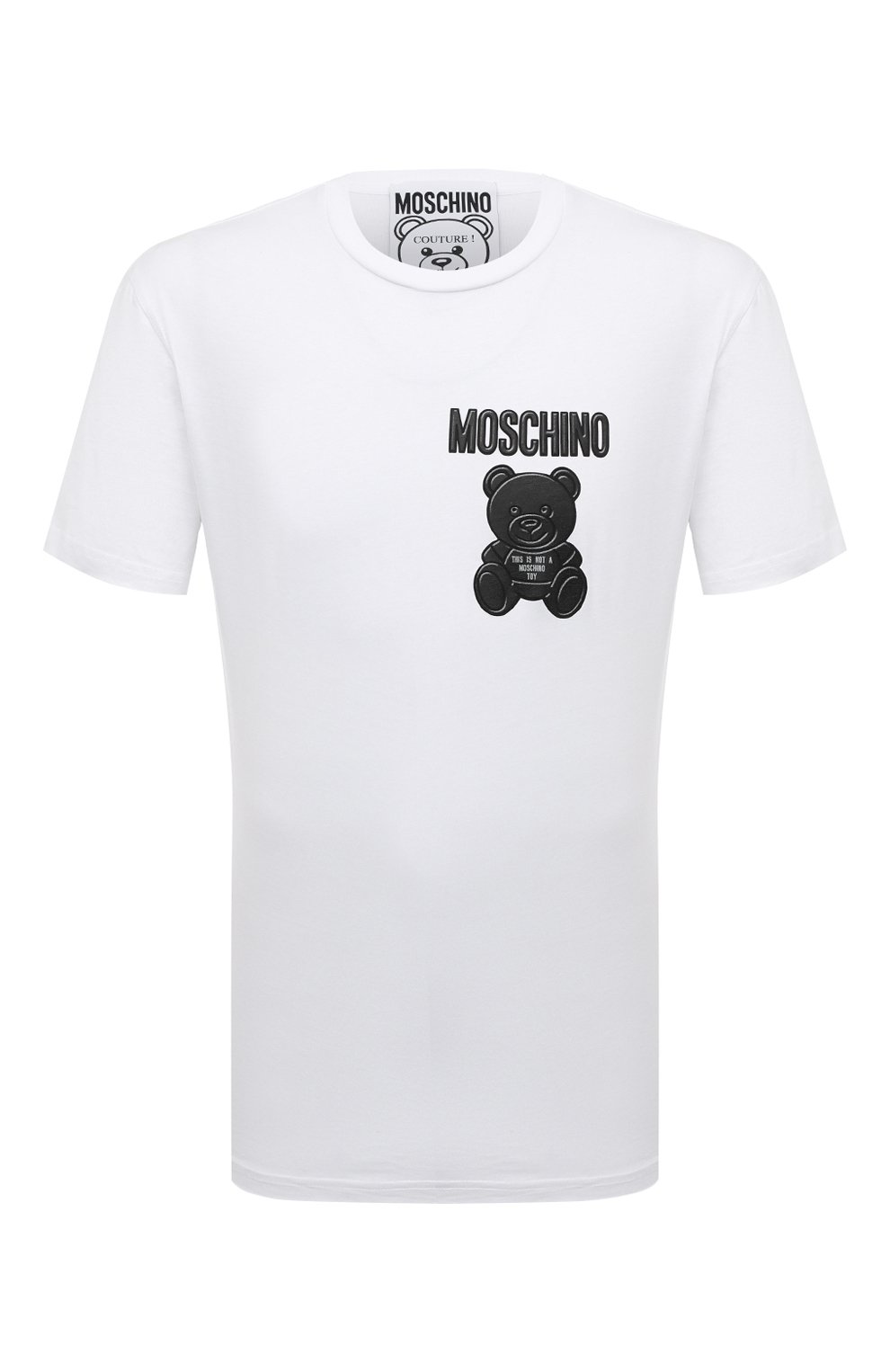 Мужская хлопковая футболка MOSCHINO белого цвета, арт. V0731/7041 | Фото 1 (Рукава: Короткие; Длина (для топов): Стандартные; Принт: С принтом; Материал сплава: Проставлено; Материал внешний: Хлопок; Стили: Спорт-шик; Драгоценные камни: Проставлено)