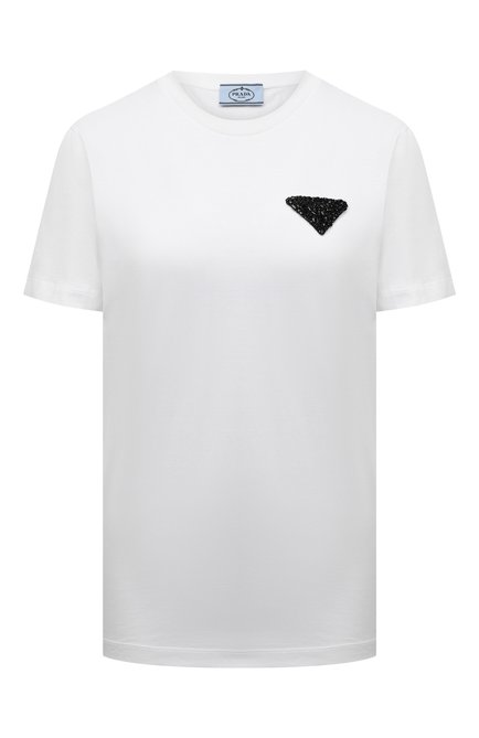 Женская хлопковая футболка PRADA белого цвета по цене 83000 руб., арт. 35838R-1Z5O-F0009-162 | Фото 1