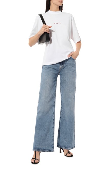 Женская хлопковая футболка MARNI белого цвета, арт. THJE0263P1/USCS87 | Фото 2 (Материал сплава: Проставлено; Длина (для топов): Стандартные; Материал внешний: Хлопок; Драгоценные камни: Проставлено; Стили: Кэжуэл; Женское Кросс-КТ: Футболка-одежда; Принт: С принтом; Рукава: Короткие)