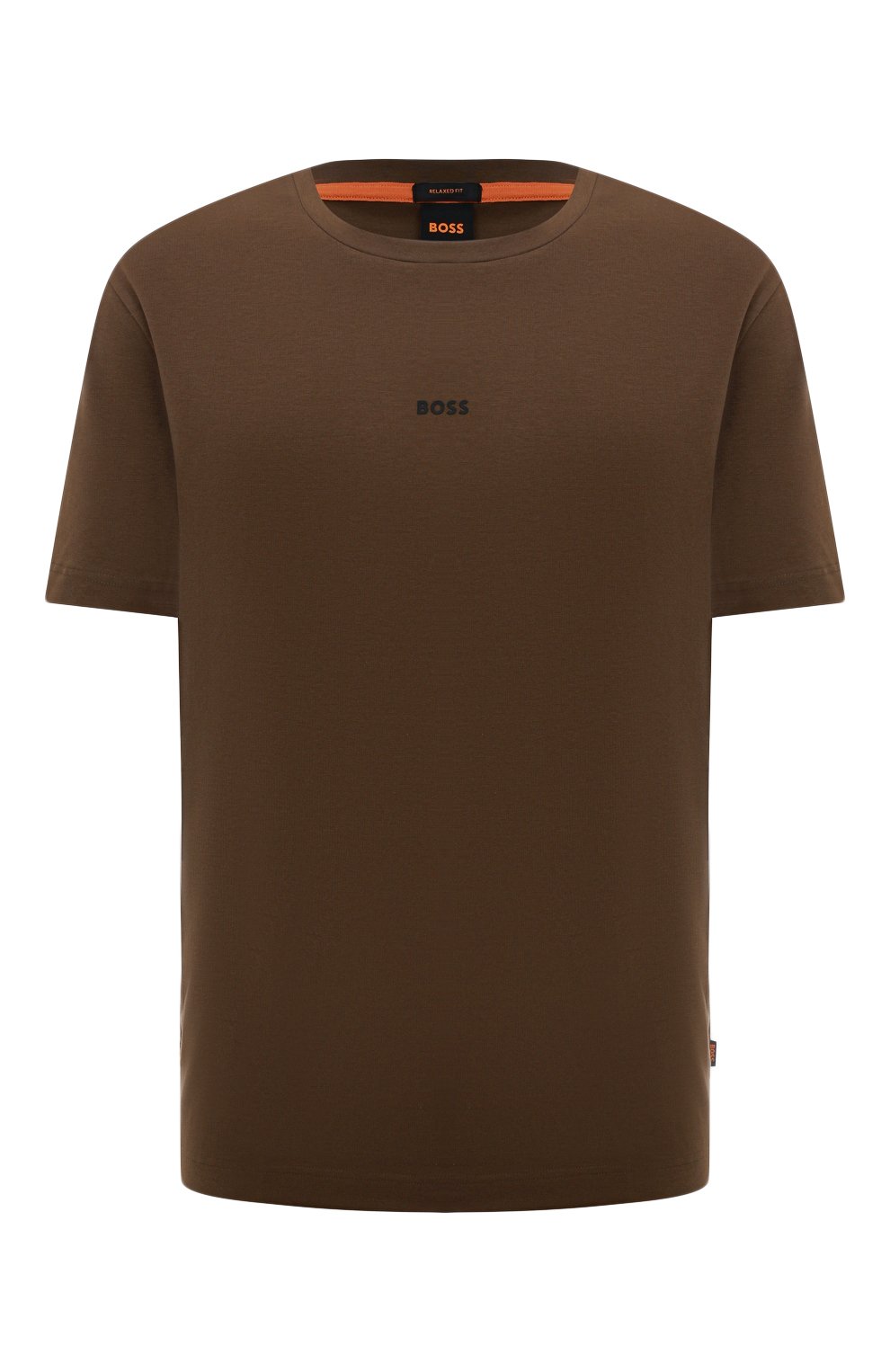 Мужская хлопковая футболка BOSS ORANGE коричневого цвета, арт. 50473278 | Фото 1 (Принт: Без принта; Рукава: Короткие; Длина (для топов): Стандартные; Материал внешний: Хлопок; Стили: Кэжуэл)