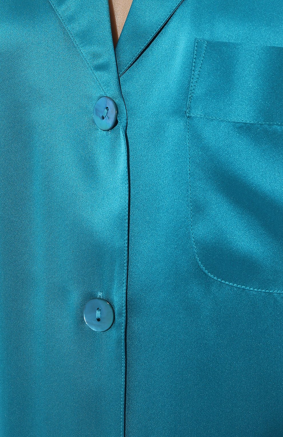 Женская шелковая пижама LUNA DI SETA бирюзового цвета, арт. VLST08007 | Фото 7 (Материал внешний: Шелк; Материал сплава: Проставлено; Нос: Не проставлено)