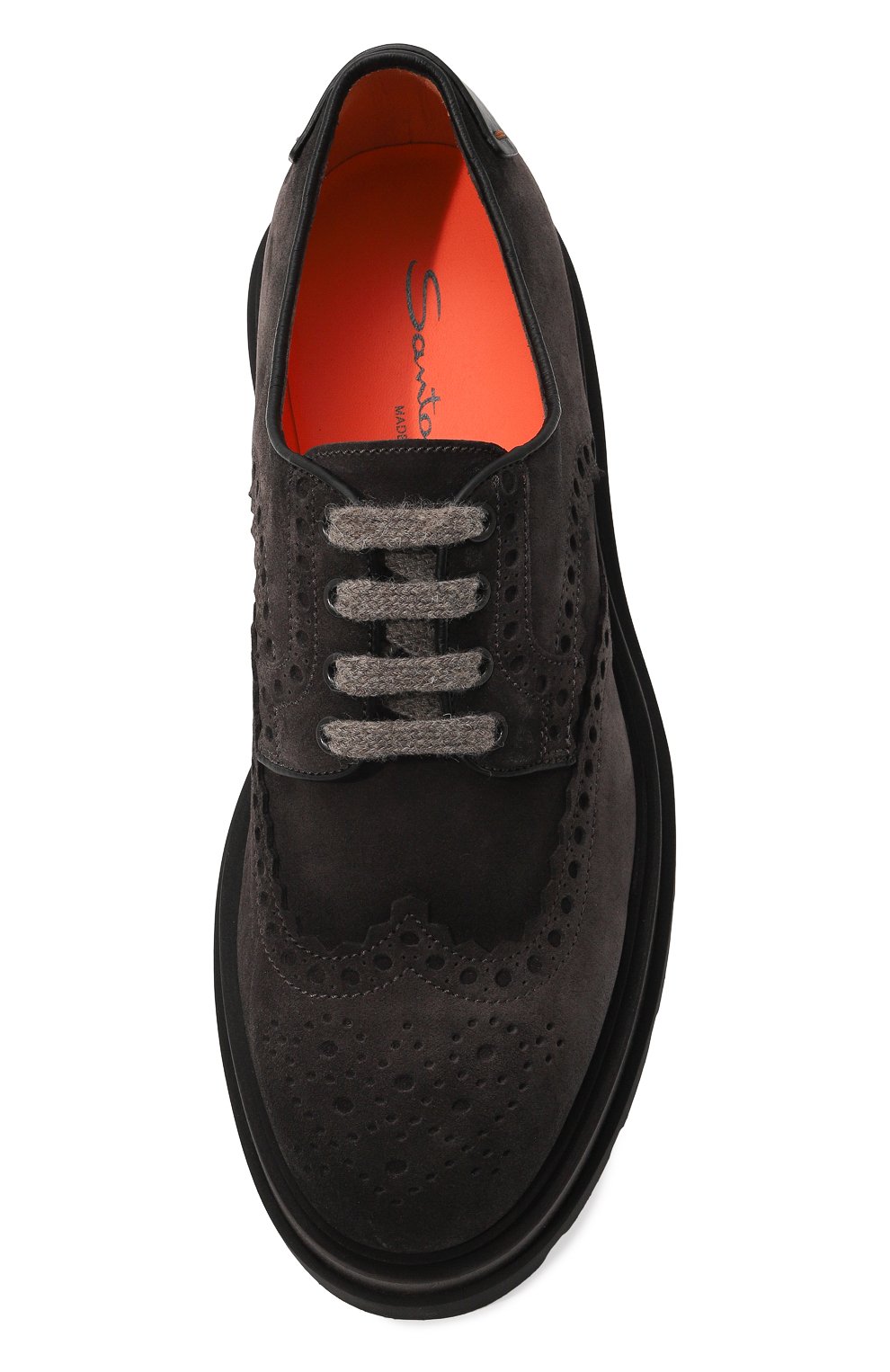 Мужские замшевые дерби SANTONI темно-серого цвета, арт. MGMG17800JK4EGXXS50 | Фото 6 (Мужское Кросс-КТ: Броги-обувь; Материал внутренний: Натуральная кожа; Материал сплава: Проставлено; Нос: Не проставлено; Стили: Классический; Материал внешний: Замша)