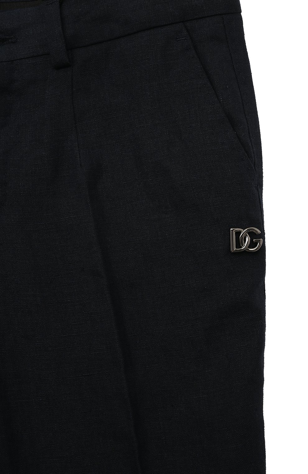 Детские льняные брюки DOLCE & GABBANA темно-синего цвета, арт. L42P59/FU4JB/8-14 | Фото 3 (Материал внешний: Лен; Материал подклада: Вискоза)