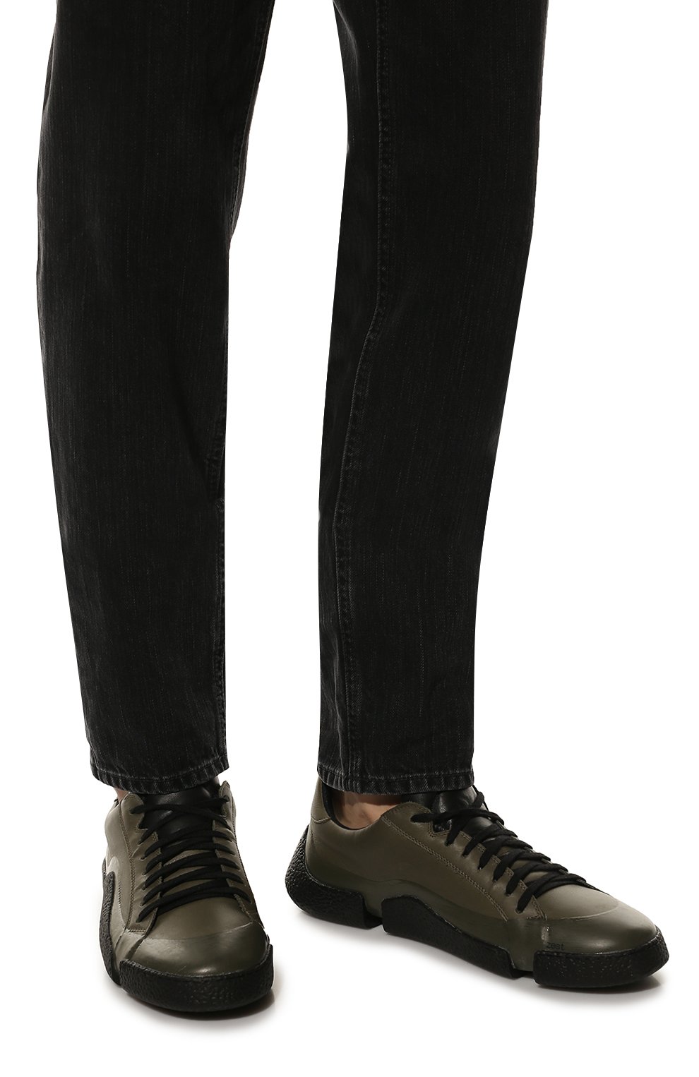 Мужские кожаные кроссовки RBRSL хаки цвета, арт. 7B2700U_A50BCKTG00 | Фото 3 (Материал внешний: Кожа; Материал внутренний: Натуральная кожа, Текстиль; Стили: Классический; Материал утеплителя: Без утеплителя)