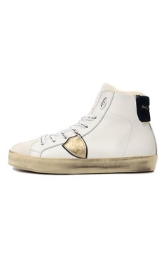 Детские высокие кеды из кожи PHILIPPE MODEL JUNIOR белого цвета, арт. 75195/28-35 | Фото 2 (Девочки Кросс-КТ: Обувь-высокие; Материал сплава: Проставлено; Нос: Не проставлено; Материал внутренний: Текстиль)