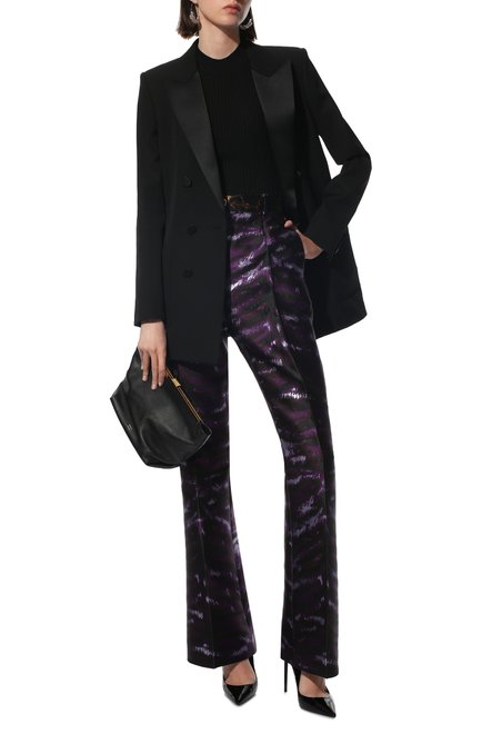 Женские брюки DOLCE & GABBANA фиолетового цвета, арт. I3D46W/GDADT | Фото 2 (Длина (брюки, джинсы): Удлиненные; Материал внешний: Синтетический материал; Женское Кросс-КТ: Брюки-одежда; Силуэт Ж (брюки и джинсы): Расклешенные; Стили: Романтичный)