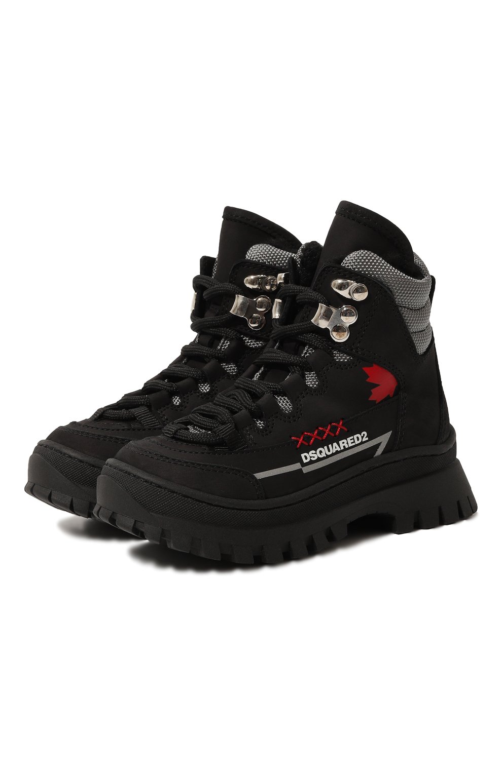 Детские кожаные ботинки DSQUARED2 черного цвета, арт. 75661/BLACK/20-27 | Фото 1 (Кросс-КТ: хайкеры; Материал сплава: Проставлено; Нос: Не проставлено; Материал внутренний: Текстиль)