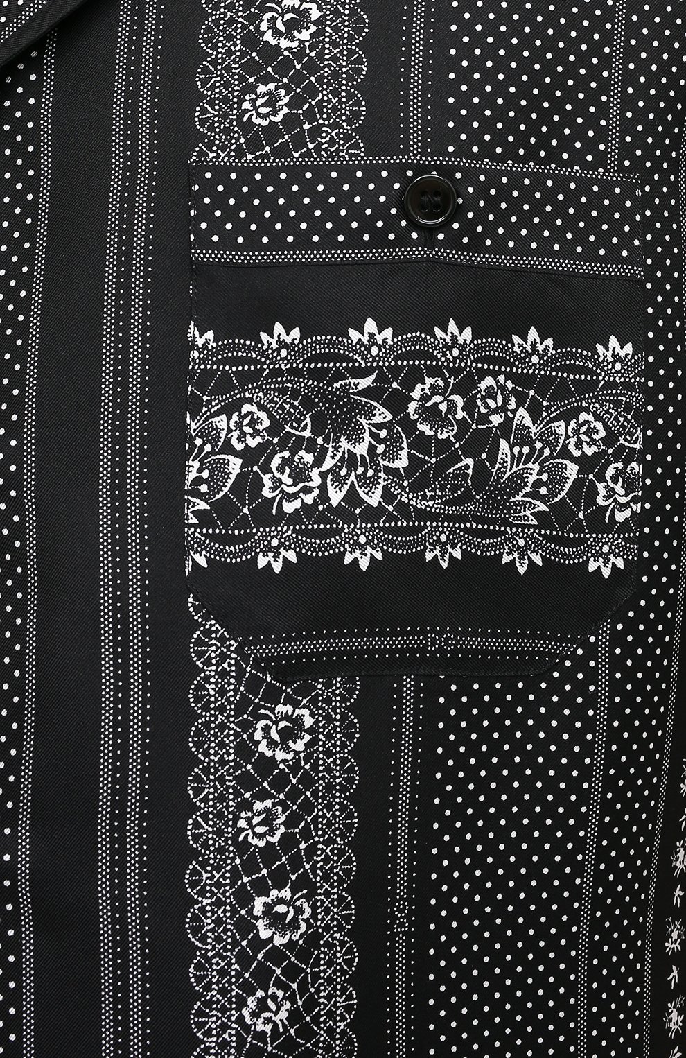 Мужская шелковая рубашка DOLCE & GABBANA черно-белого цвета, арт. G5FX9T/IS1HD | Фото 5 (Материал внешний: Шелк; Рубашки М: Regular Fit; Рукава: Короткие; Случай: Повседневный; Длина (для топов): Стандартные; Принт: С принтом; Региональные ограничения белый список (Axapta Mercury): RU; Воротник: Отложной; Стили: Бохо)