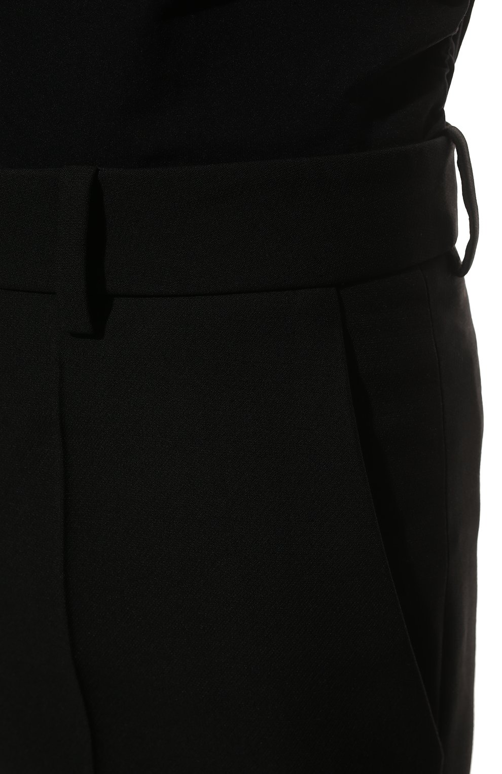 Женские брюки из шерсти и шелка VALENTINO черного цвета, арт. WB3RB4F01CF | Фото 5 (Силуэт Ж (брюки и джинсы): Широкие; Материал внешний: Шерсть, Шелк; Длина (брюки, джинсы): Стандартные; Женское Кросс-КТ: Брюки-одежда; Материал сплава: Проставлено; Драгоценные камни: Проставлено; Стили: Кэжуэл)