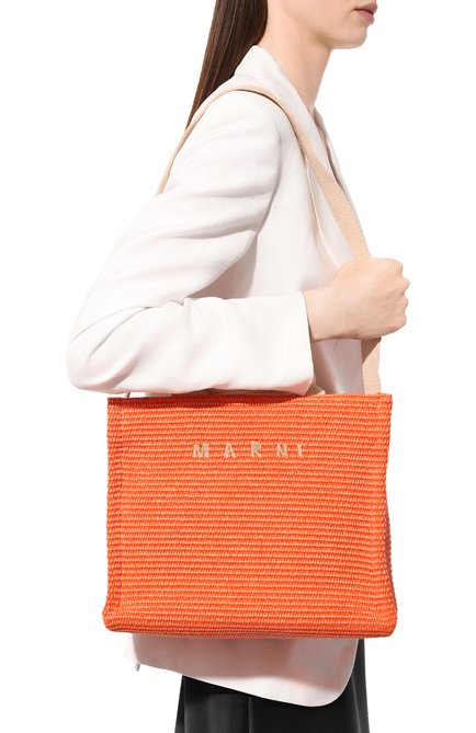 Женский сумка-тоут basket small MARNI оранжевого цвета, арт. SHMP0077U0/P3860 | Фото 2 (Сумки-технические: Сумки-шоппер�ы; Материал: Текстиль)