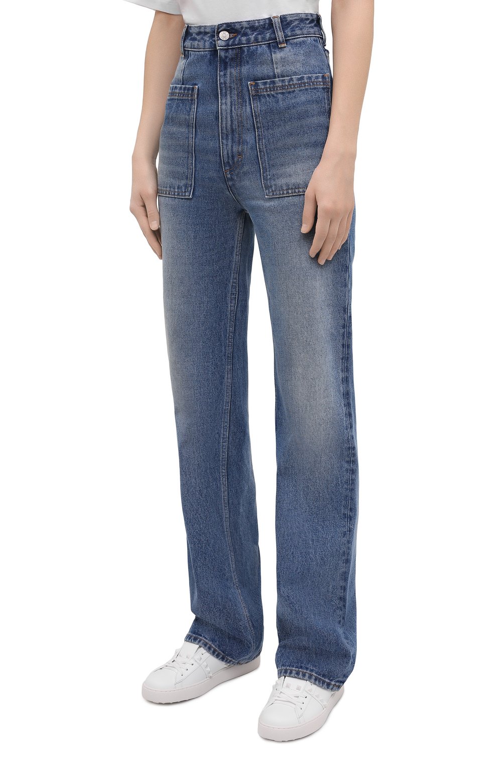 Женские джинсы MM6 синего цвета, арт. S62LB0056/S30589 | Фото 3 (Длина (брюки, джинсы): Удлиненные; Кросс-КТ: Деним; Региональные ограничения белый список (Axapta Mercury): RU; Силуэт Ж (брюки и джинсы): Расклешенные; Материал внешний: Хлопок; Стили: Кэжуэл)
