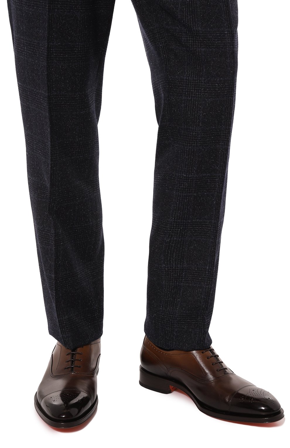 Мужские кожаные оксфорды SANTONI темно-коричневого цвета, арт. MCCG18354UC3BDPNU59 | Фото 3 (Материал внутренний: Натуральная кожа; Стили: Классический)