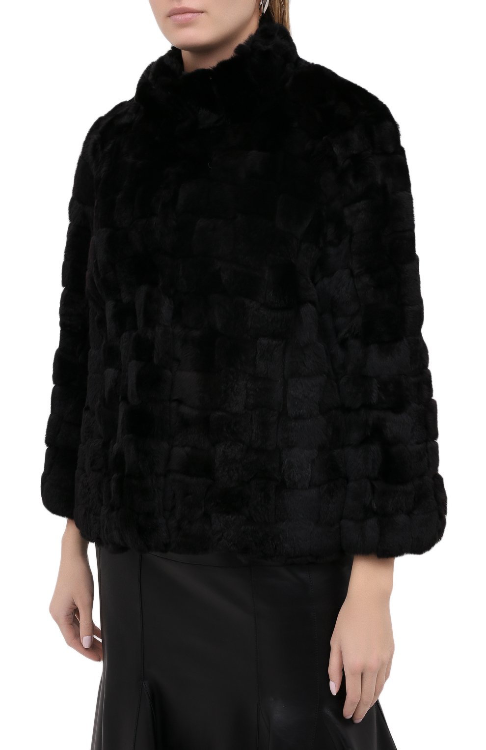 Женская шуба из меха кролика KITON черного цвета, арт. D34581A/5G69 | Фото 3 (Женское Кросс-КТ: Мех; Рукава: Длинные; Стили: Гламурный; Материал внешний: Натуральный мех; Длина (верхняя одежда): Короткие)