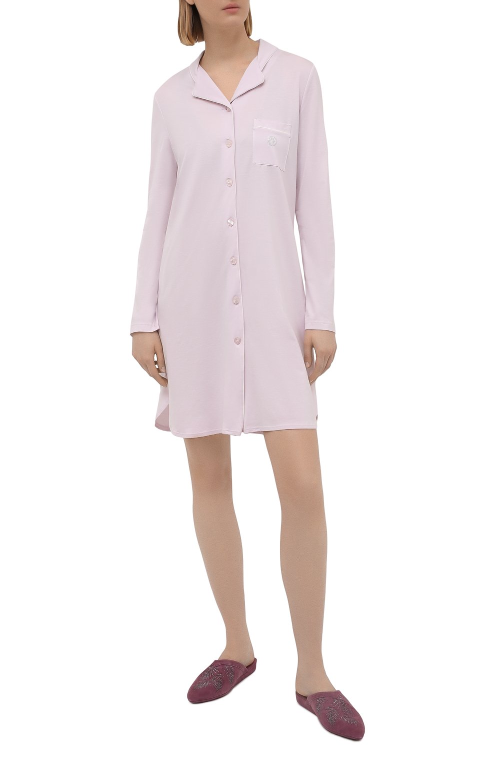 Женская сорочка LOUIS FERAUD светло-розового цвета, арт. 3883031 | Фото 2 (Рукава: Длинные; Длина Ж (юбки, платья, шорты): Мини; Материал внешний: Лиоцелл, Растительное волокно)