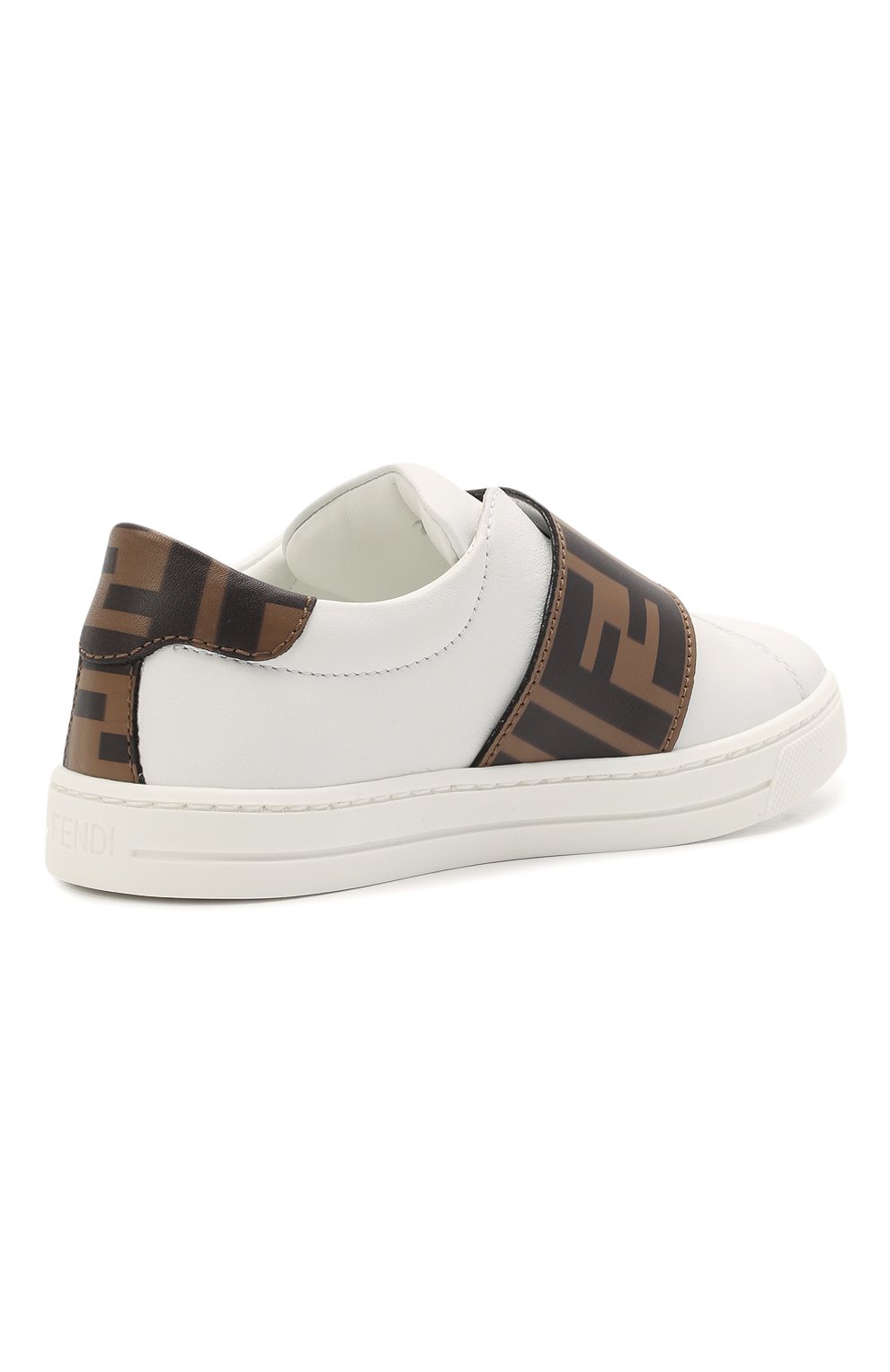 Мужского кожаные кеды FENDI белого цвета, арт. JMR325/A7N4/27-31 | Фото 3 (Мальчики Кросс-КТ: Обувь-низкие; Региональные ограничения белый список (Axapta Mercury): RU; Кросс-КТ: велькро; Мальчики-школьная форма: Спортивная обувь; Статус проверки: Проверена категория; ширина носка стельки: 6,4, 6,6, 7; толщина подошвы: 2)