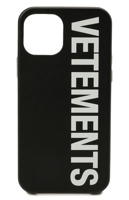 Кожаный чехол для iphone 12 pro VETEMENTS черного цвета, арт. UA52SA520W 2409/W/BLACK/WHITE 12 PR0 | Фото 1 (Женское Кросс-КТ: Кожа iPhone; Материал: Натуральная кожа)