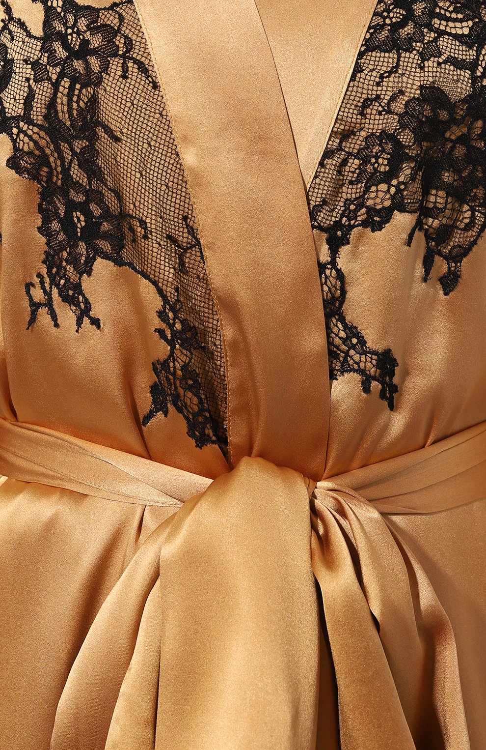 Женский шелковый халат MARJOLAINE золотого цвета, арт. 4PER2002 | Фото 5 (Материал внешний: Шелк; Материал сплава: Проставлено; Нос: Не проставлено)