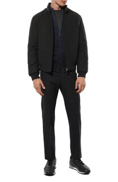 Мужской шерстяной бомбер CORNELIANI темно-серого цвета, арт. 92L5B3-3820144 | Фото 2 (Кросс-КТ: Куртка, бомбер; Мужское Кросс-КТ: шерсть и кашемир; Материал внешний: Шерсть; Рукава: Длинные; Принт: Без принта; Материал сплава: Проставлено; Материал подклада: Синтетический материал; Драгоценные камни: Проставлено; Длина (верхняя одежда): Короткие; Стили: Кэжуэл)