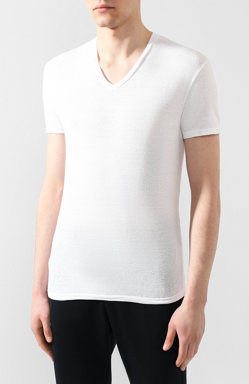Мужская льняная футболка DANIELE FIESOLI белого цвета, арт. DF 1236 | Фото 3 (Принт: Без принта; Рукава: Короткие; Длина (для топов): Стандартные; Материал внешний: Лен; Стили: Кэжуэл)