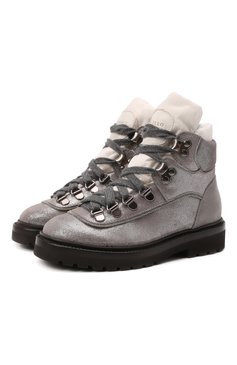 Детские кожаные ботинки BRUNELLO CUCINELLI серебряного цвета, арт. BZMILZG026 | Фото 1 (Материал внутренний: Натуральная кожа)
