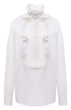 Женская хлопковая блузка VALENTINO белого цвета, арт. WB0AE6G05A6 | Фото 1 (Рукава: Длинные; Принт: Без принта; Длина (для топов): Стандартные; Материал внешний: Хлопок; Стили: Бохо; Женское Кросс-КТ: Блуза-одежда)