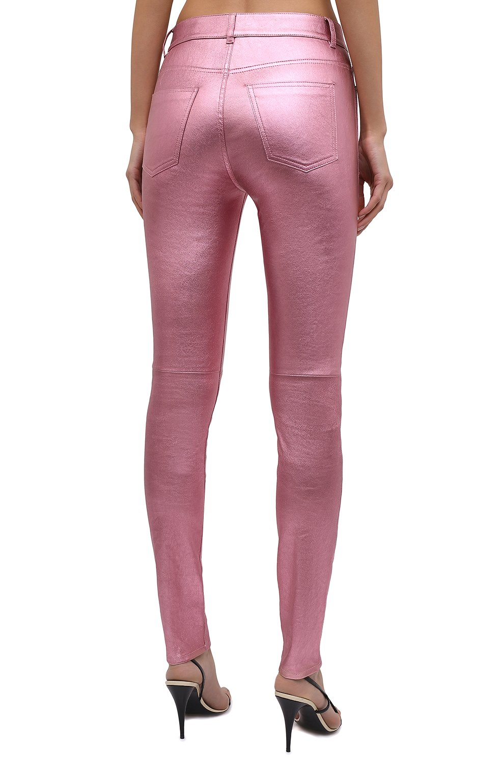 Женские кожаные брюки SAINT LAURENT розового цвета, арт. 619744/YC2XG | Фото 4 (Стили: Гламурный; Длина (брюки, джинсы): Стандартные; Женское Кросс-КТ: Брюки-одежда, Кожаные брюки; Региональные ограничения белый список (Axapta Mercury): RU; Материал сплава: Проставлено; Матери ал внешний: Натуральная кожа; Драгоценные камни: Проставлено; Силуэт Ж (брюки и джинсы): Узкие; Материал подклада: Хлопок)