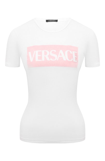 Женская футболка из вискозы VERSACE белого цвета по цене 42500 руб., арт. A89346/A213311 | Фото 1