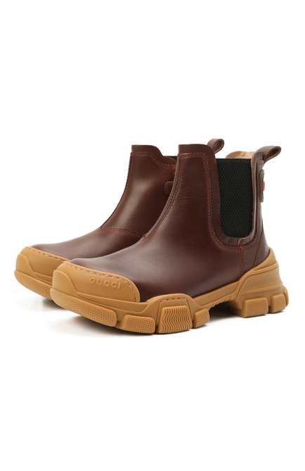 Детские кожаные ботинки GUCCI коричневого цвета, арт. 629739/DTN50 | Фото 1 (Материал внутренний: Натуральная кожа; Материал внешний: Кожа)
