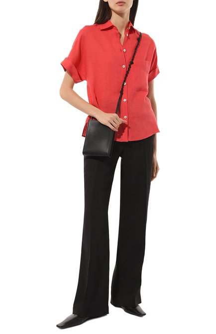 Женская льняная рубашка ELEVENTY красного цвета, арт. I80CAMI05/TES0I159 | Фото 2 (Длина (для топов): Стандартные; Рукава: Короткие; Материал сплава: Проставлено; Материал внешний: Лен; Драгоценные камни: Проставлено)