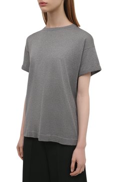Женский топ из кашемира и шелка BRUNELLO CUCINELLI серого цвета, арт. M41810000 | Фото 3 (Материал внешний: Шерсть, Кашемир; Рукава: Короткие; Длина (для топов): Стандартные; Кросс-КТ: Трикотаж; Стили: Кэжуэл)