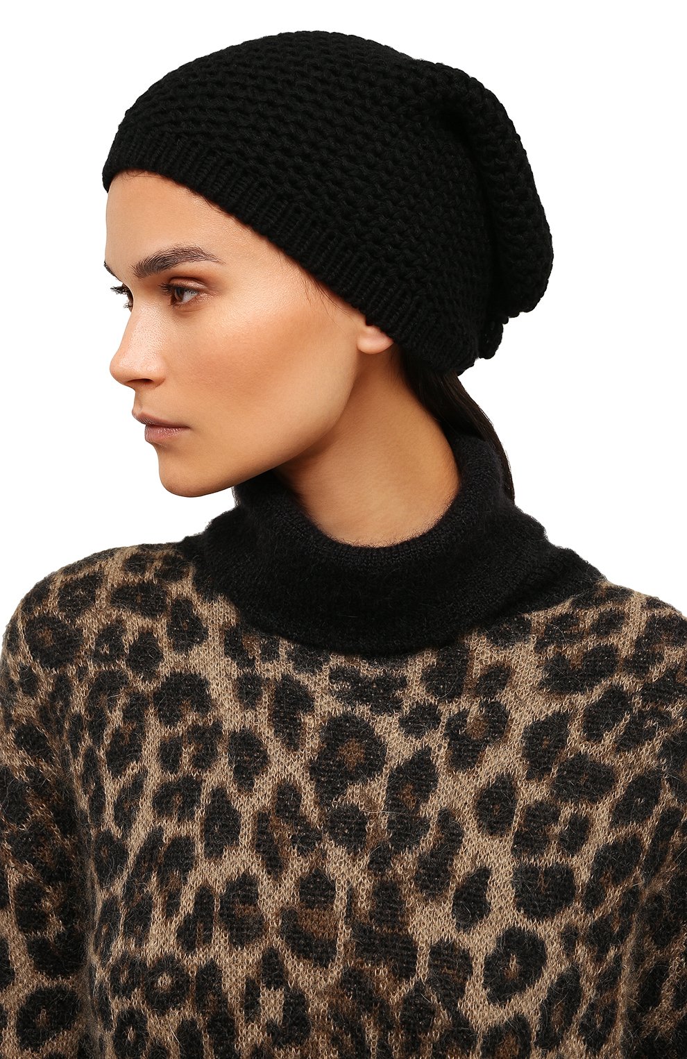 Женская кашемировая шапка INVERNI черного цвета, арт. 0097 CMG8 | Фото 2 (Материал: Текстиль, Кашемир, Шерсть)