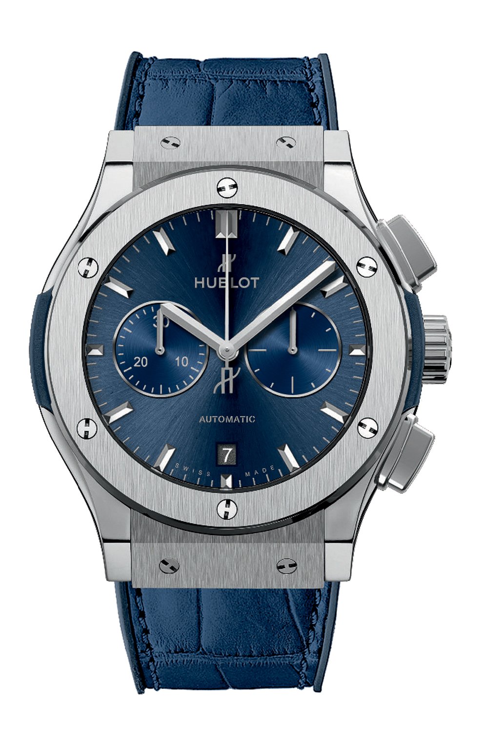 Мужские часы classic fusion blue chronograph titanium HUBLOT бесцветного цвета, арт. 541.NX.7170.LR | Фото 1 (Механизм: Автомат; Региональные ограничения белый список (Axapta Mercury): Не проставлено; Материал корпуса: Титан; Нос: Не проставлено; Цвет циферблата: Синий)