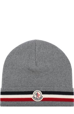 Мужская шерстяная шапка с логотипом бренда MONCLER серого цвета, арт. D2-091-00328-00-02292 | Фото 1 (Материал: Текстиль, Шерсть; Кросс-КТ: Трикотаж)
