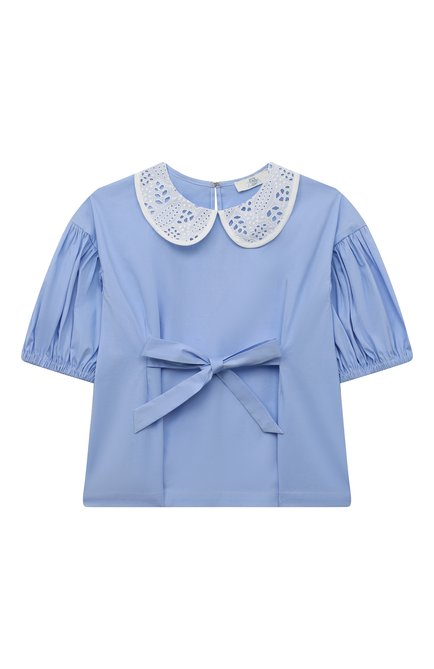 Детское хлопковая блузка ZHANNA & ANNA голубого цвета, арт. ZAG012051LightBlue1 | Фото 1 (Рукава: Короткие; Материал внешний: Хлопок)