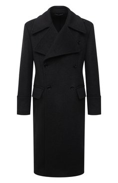 Мужской шерстяное пальто DOLCE & GABBANA темно-серого цвета, арт. G024ZT/FU2H5 | Фото 1 (Материал внешний: Шерсть; Рукава: Длинные; Длина (верхняя одежда): Длинные; Мужское Кросс-КТ: пальто-верхняя одежда; Стили: Кэжуэл)