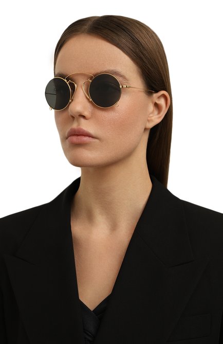 Женские солнцезащитные очки GUCCI золотого цвета, арт. GG0991S 002 | Фото 2 (Тип очков: С/з; Оптика Гендер: оптика-женское; Очки форма: Круглые, Креативные)