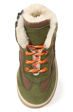 Детские кожаные ботинки WALKEY зеленого цвета, арт. Y1B4-42176-1523/25-29 | Фото 4 (Материал внешний: Текстиль; Материал утеплителя: Натуральный мех)