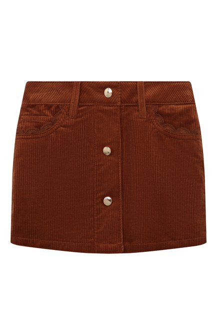 Детская вельветовая юбка CHLOÉ коричневого цвета, арт. C13291/2A-5A | Фото 1 (Нос: Не проставлено; Материал сплава: Проставлено; Материал внешний: Хлопок)