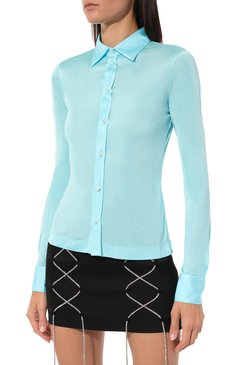 Женская рубашка из вискозы DSQUARED2 голубого цвета, арт. S72DL0720/S24516 | Фото 3 (Рукава: Длинные; Принт: Без принта; Женское Кросс-КТ: Рубашка-одежда; Длина (для топов): Стандартные; Материал сплава: Проставлено; Материал внешний: Вискоза; Драгоценные камни: Проставлено; Стили: Кэжуэл)