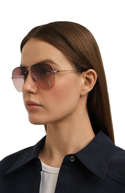 Женские солнцезащитные очки SAINT LAURENT розового цвета, арт. CLASSIC 11 M 008 | Фото 2 (Тип очков: С/з; Оптика Гендер: оптика-женское; Очки форма: Авиаторы)