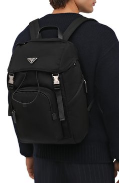Мужской текстильный рюкзак PRADA черного цвета, арт. 2VZ135-2DMG-F0002-HOL | Фото 2 (Ремень/цепочка: На ремешке; Материал: Текстиль; Стили: Кэжуэл; Размер: large)