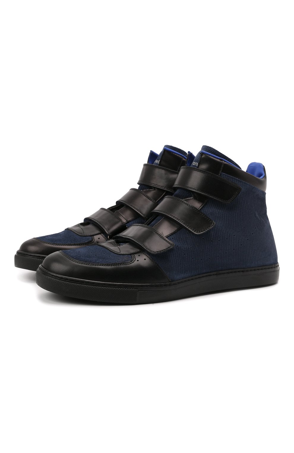 Детские высокие кожаные кеды RONDINELLA синего цвета, арт. 11325M/662/40-42 | Фото 1 (Материал утеплителя: Натуральный мех; Мальчики Кросс-КТ: Обувь-высокие; Региональные ограничения белый список (Axapta Mercury): RU; Кросс-КТ: велькро; Мальчики-школьная форма: Спортивная обувь)