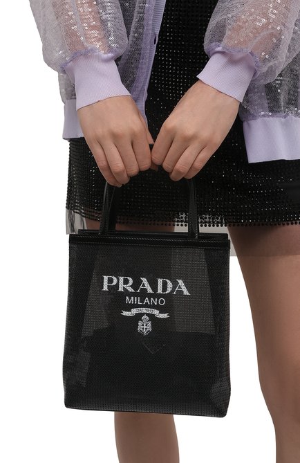 Женский сумка-тоут PRADA черного цвета, арт. 1BG417-2D0A-F0002-OOO | Фото 2 (Материал: Текстиль; Размер: small; Сумки-технические: Сумки-шопперы)