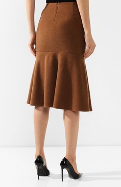 Женская кашемировая юбка GIORGIO ARMANI коричневого цвета, арт. 9WHNN02C/T0020 | Фото 4 (Материал внешний: Шерсть, Кашемир; Женское Кросс-КТ: Юбка-одежда; Длина Ж (юбки, платья, шорты): Миди; Материал подклада: Купро; Статус проверки: Проверена категория)